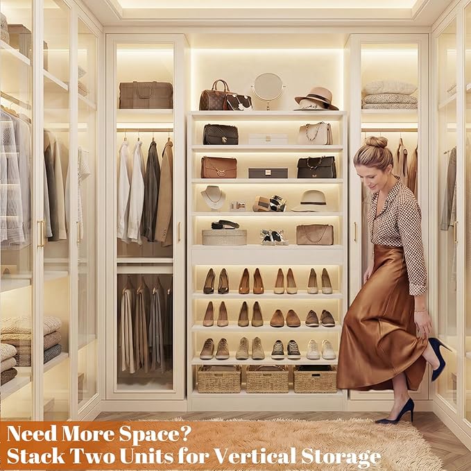 Homieasy Shoe Cabinet, 5-Tier Modern Wood Shoe Storage Organizer with 3 Adjustable Shelves for Entryway, Multi-Purpose Display Shelf & Storage Cabinet for Living Room, Bedroom, White