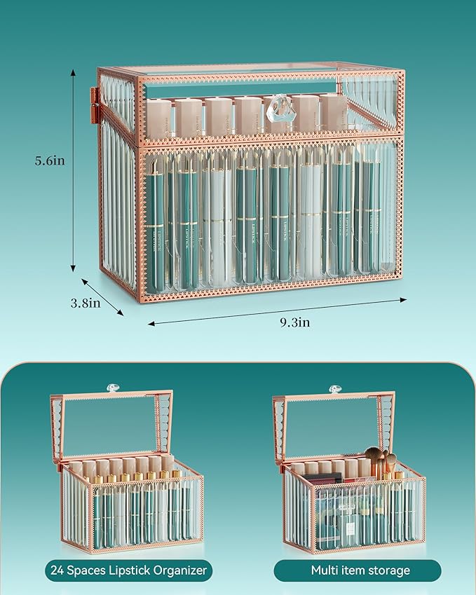 Youdepot Lipstick Organizer Lipstick Holder - 24 Spaces, Tempered Glass Lip Gloss and Perfume Organizer,Vanity Lipstick Holder and Organizer.