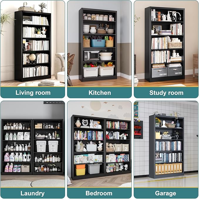 5-Space Heavy Duty Steel Shoe Rack, 4-Tier Adjustable Shoe Shelf with Back Panel, 55" Tall Open Shoe Organizer for Entryway, Closet, Apartment - Sturdy Metal Shoe Storage (Black, 5 Tier-55"H*27.6W)