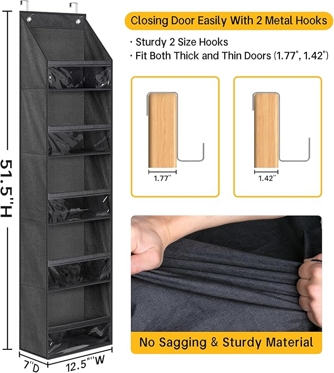 SLEEPING LAMB Narrow Door Hat Organizer for Baseball Caps, Baseball Hat Rack for Closet/Wall Hold 40 Hats Storage Holder Clear Hat Display (Black)