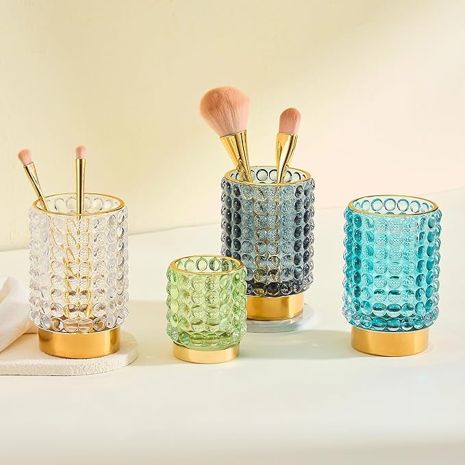 Makeup Brush Holder Organizer,Toothbrush Holders,Desk Pen Pencil Holder,Multifunctional Vintage Glass Brush Cup(A38-1-US/Clear/L)