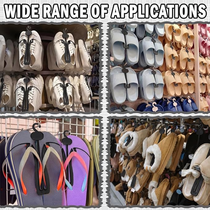 Novabright 50 Pcs Sandal Hangers 7 Inch Plastic Flip Flop Holder Organizer Small Shoe Hooks Hanging Rack Shoe Hangers for Retail Beach Shop Display Home Storage(Black)