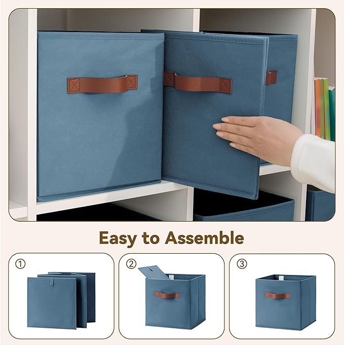 GRANNY SAYS Cube Storage Bins, 11 Inch Storage Cube Organizer, Collapsible Fabric Storage Cubes with PU Handles, Decorative Cube Storage Organizer for Shelves, Closet, Light Blue, 6-Pack