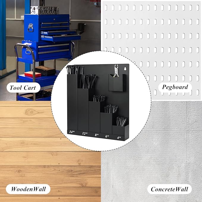 Cable Tie Holder, Cable Tie Organizer Fits Various Lengths of Zip Ties, Zip Tie Holder for Workshop, Shed, Garage, Home