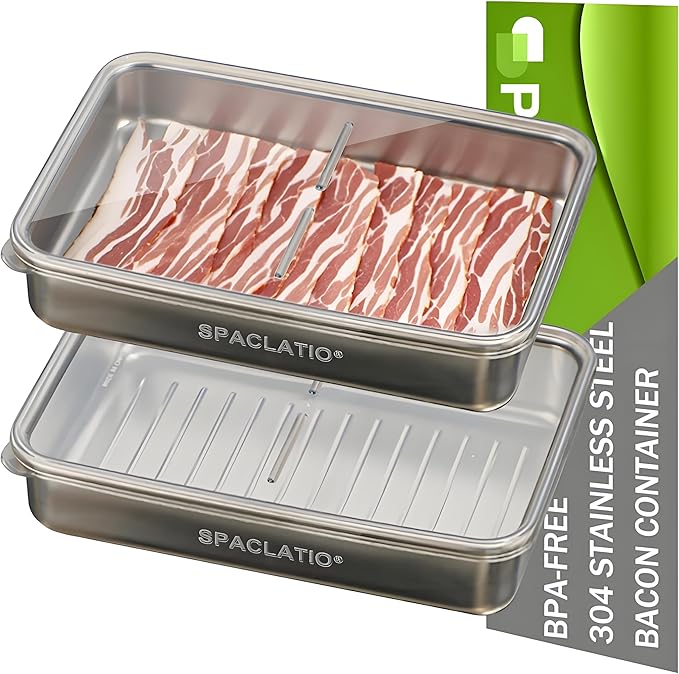 Cheese Container for Refrigerator, 2 Pack 304 Stainless Steel Airtight Deli Meat Storage Containers with Lids for Fridge, Dishwasher Safe Food Storage Containers Fridge Organizers and Storage(42 OZ)