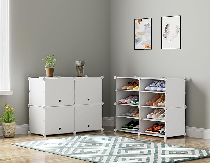 HOMIDEC Shoe Rack, 4 Tier Shoe Storage Cabinet 16 Pairs Plastic Shoe Organizer for Closet Hallway Bedroom Entryway
