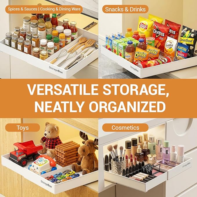 Adjustable Can Organizer for Pantry, Pull-Out Pantry Organizers and Storage, Soda Can Organizer - Great for Pantry, Kitchen Cabinet & Countertop (16.5" L x 12.2" W x 2.8" H (Adjustable Width))