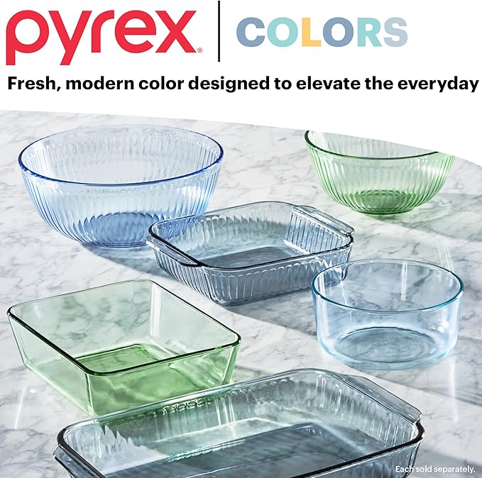 Pyrex Colors Tinted (6-PC Large) Medium/Large Rectangle Food Storage Container Set, Snug Fit Non-Toxic Plastic BPA-Free Lids, Freezer Dishwasher Microwave Safe, 3 Cup, 6 Cup & 11 Cup