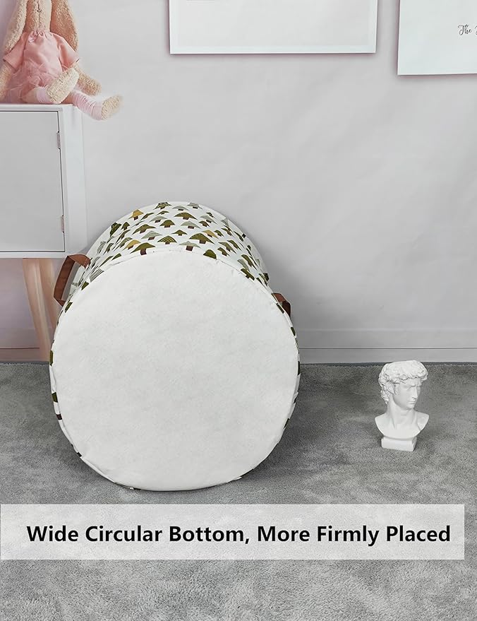 QUEENLALA Large Storage Basket,Laundry Hamper/Bathroom/Home Decor/Collapsible Round Storage Bin,Boys and Girls Hamper/Boxes/Clothing(Green forest)