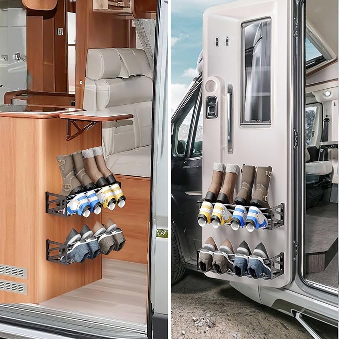 2 Pack Wall Shoe Rack,Hanging Shoe Storage Holds 8 Pairs of Shoes Over The Door Wall Mounted Shoe Organizer Space Saving for RV Closet Camper Black