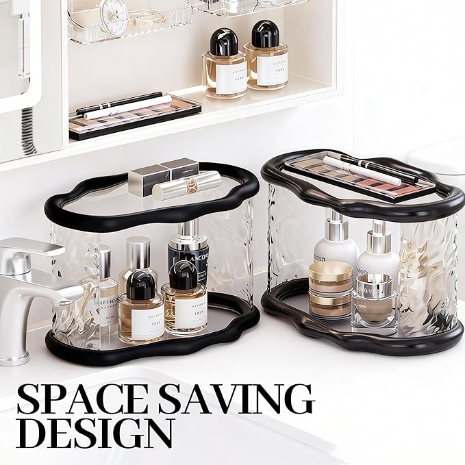 Skincare Makeup Organizer for Vanity and Bathroom Countertop-2 Tier Makeup Jewelry Storage,Transparent Clear Cloud Cosmetics Organizer, Ideal for Cosmetic Perfume Skincare for Countertop,Desk,Bathroom,Dresser-Black