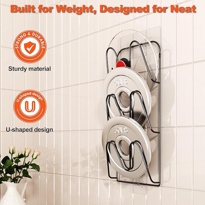 2 Pack Pot Lid Organizer, 6-Tier Pots and Pans Lid Organizer Under Cabinet, No Drilling, Rustproof, Lid Organizers Inside Cabinet for Small Space Solution & Kitchen Cabinet Organization