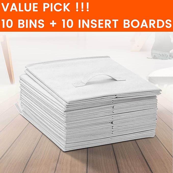 Criusia Storage Cubes, 11 Inch Cube Storage Bins for Shelves Closet Nursery Bedroom - 10 Pack Collapsible Baskets with Handles - Fabric Bins for Organizing Clothes Blanket Toys (White)