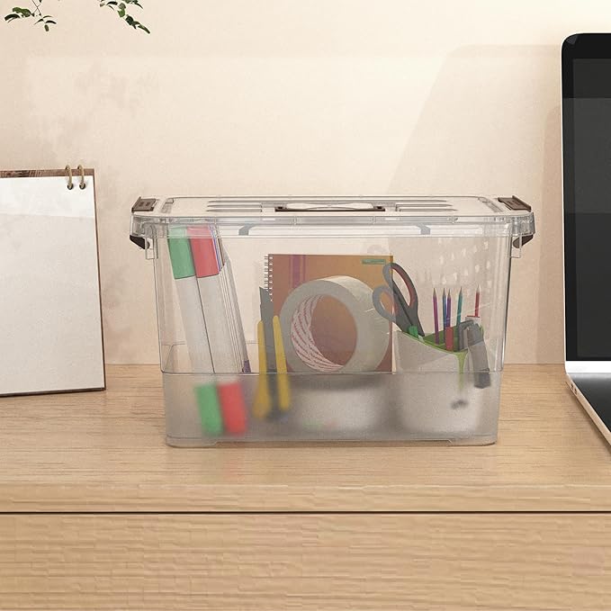 7-Quart Clear Plastic Storage Bins with Lids, 5-Pack Durable Stackable Organization Container with Lock Buckle and Handle
