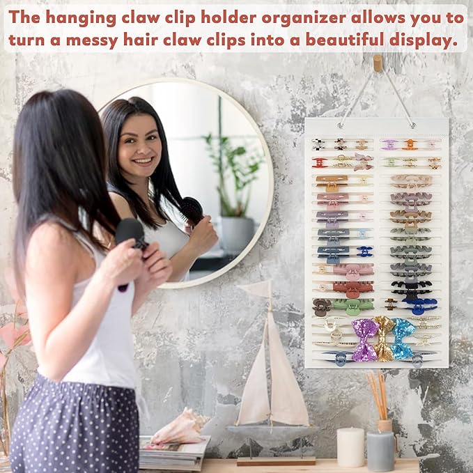 Women Hanging Hair Clip Organizer Display Hair Bows Stand Hanger Claw Clip Storage (Beige)