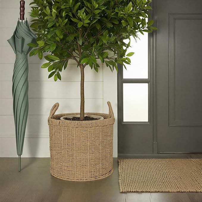 Household Essentials Round Seagrass Basket with Handles, Natural