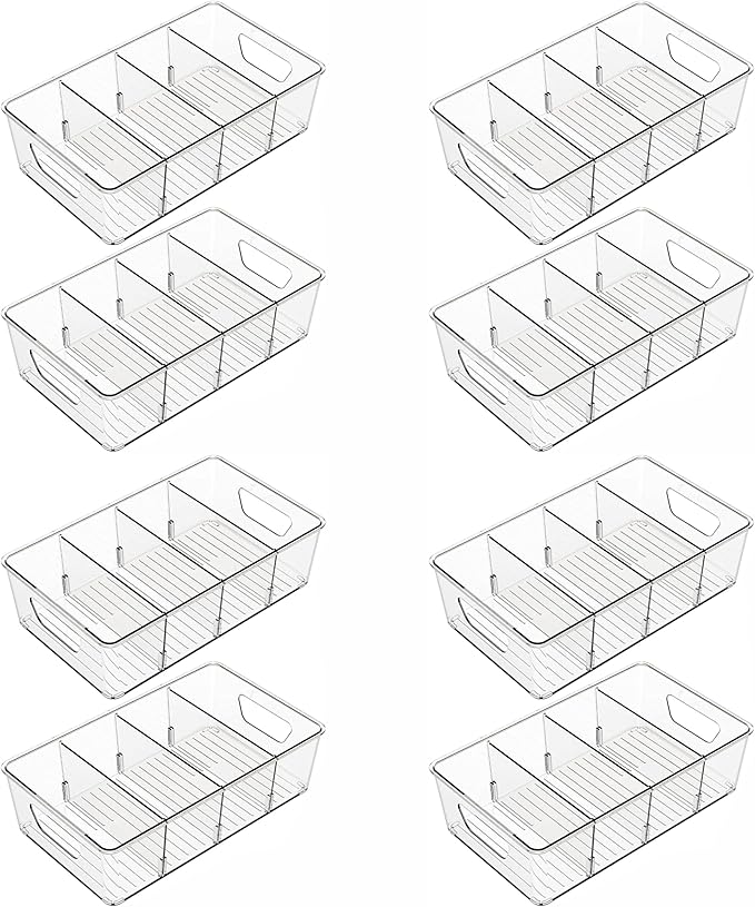 Stackable 8 Pack Snack Organizer for Pantry Shelf,Clear Pantry Organizers and Storage Bins for Fridge,Office,Cupboard,Plastic Pantry Snack Organizer For Breast Milk,Tea Bag,Food Storage Containers