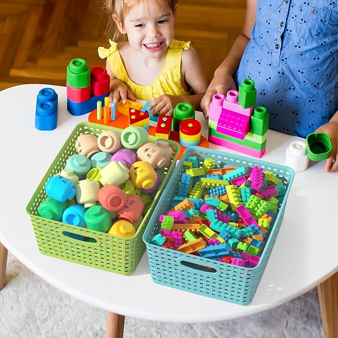Plastic Storage Baskets, plastic weave basket, 4 Packs