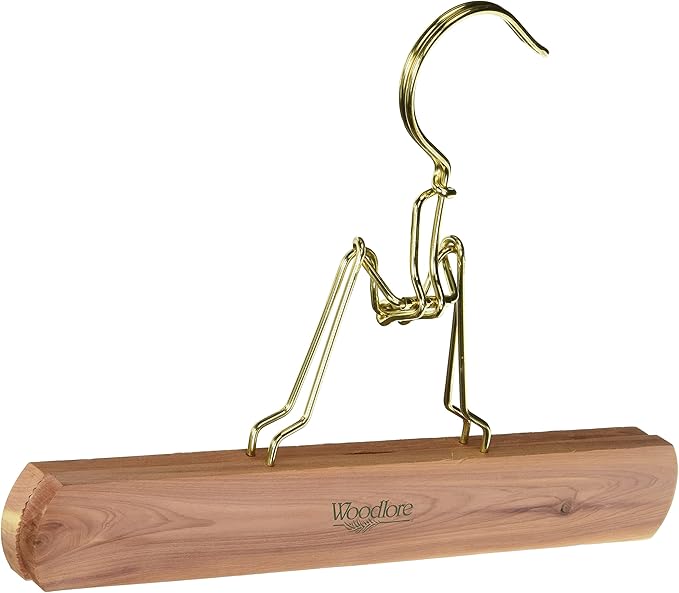 Woodlore Cedar Pant Hanger with Brass Plated All-Steel Fastening Device, 3-Pack