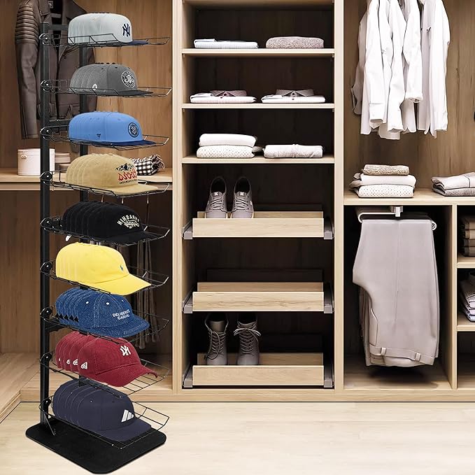 Hat Display 9 Tier, Hat Rack Stand Up to 70 Caps, Metal Hat Stands for Multiple Hats, Commercial Retail Hats Display, Black