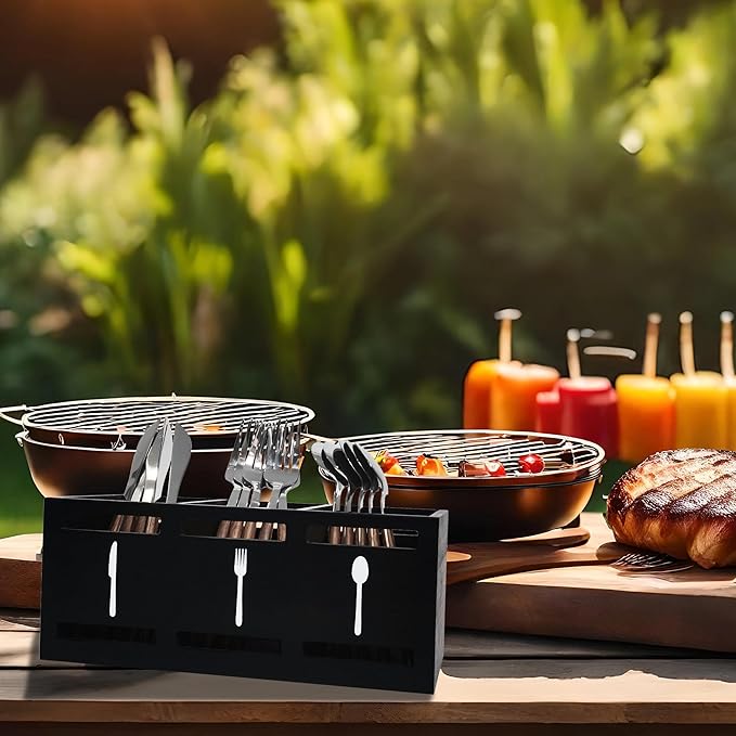 Black Party Fork Knife Spoon Organizer Caddy for Party Dining Room