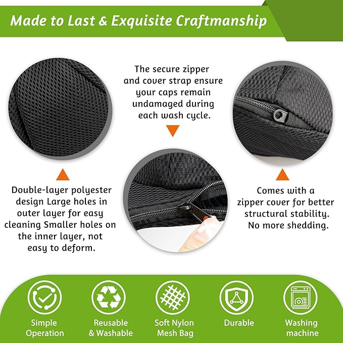 Eiito Hat Washer Cage, Hat Washer for Baseball Caps, Hats Washing Machine with Frame and Washers Bag, Keep the Hats in Shape, Suitable for Adult and Kid's 2 Pack Black