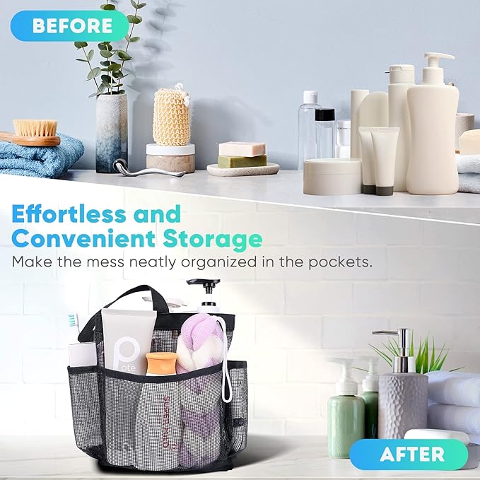 EUDELE Mesh Shower Caddy Portable for College Dorm Room Essentials, Shower Caddy Dorm with 8-Pocket Large Capacity for Beach, Swimming, Gym, Travel essentials