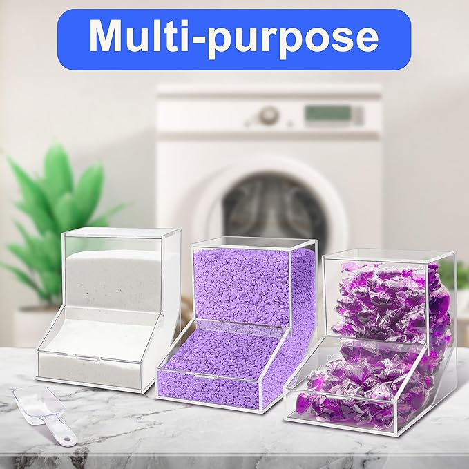 Laundry Pods Container with Spoon, Acrylic Candy Dispenser with 2 Lid, Dishwasher Pod Holder, Laundry Detergent Container, Laundry Organization for Laundry Room, Home, Office Used- Stand, 2pcs