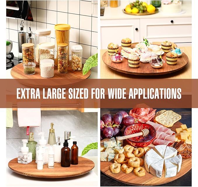 Tioncy 2 Pcs 21 Inch Wooden Large Lazy Susan Turntable 0.78" Thicken Wood Table Lazy Susan Centerpiece for Serving Dining Storage Organizer Countertop Patio Kitchen Cheese Board Pantry