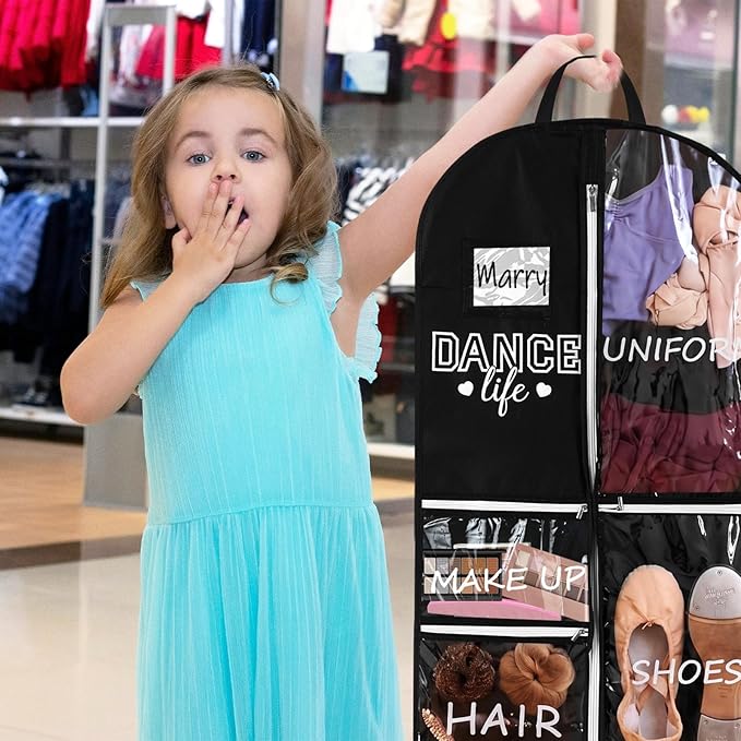 Blushtier Cheer Garment Bags for Cheerleading 40 Inch Uniform Hanging Garment Bags for Dance Costumes Clothes Bag with 5 Pockets and Side Zip Travel Storage Cheer Uniform (Dance)