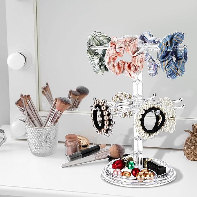 2 Pack Keychain Display Stand Rotating Jewelry 2 Tier Necklace Holder Plastic Spinning Bracelet Hanging Organizer Rotating Rack Earring Bracelet Stands for Vendors Malls Counter Dressing Table