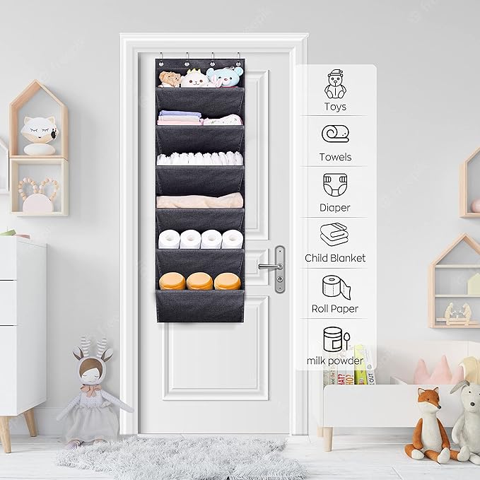 SLEEPING LAMB Shoe Rack for Door with Large Deep Pocket, Hanging Door Shoe Organizer for Closet Hanger, Dorm and Narrow Sneaker Storage Holder, Black