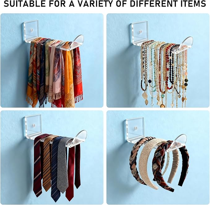 Headband Holder Wall Mount, 3-Pack Clear Acrylic Headband Organizer and Hair Tie Storage Rack, Wall-Mounted Display for Hair Accessories, Jewelry, Scarves for Women Girls