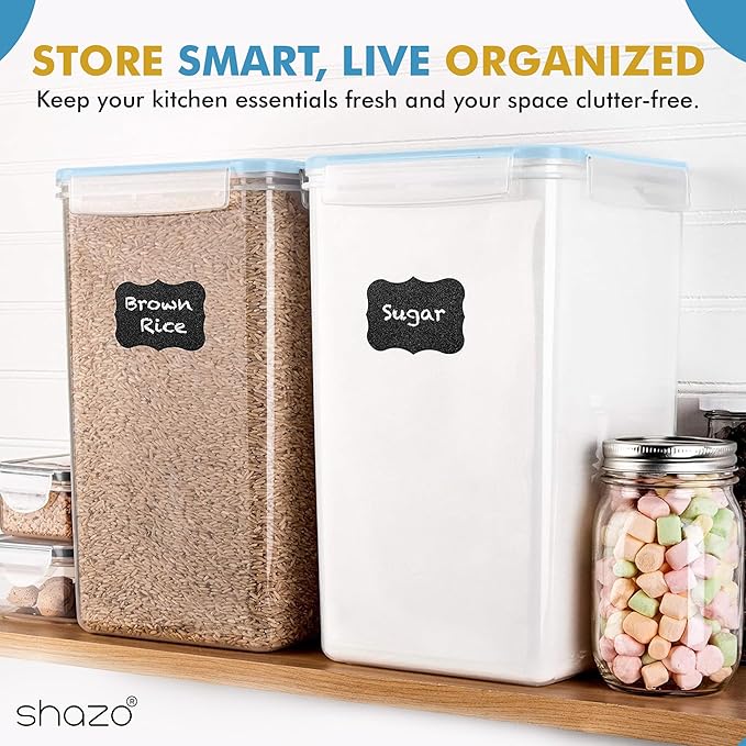 Shazo 2 PC (9.5L | 321 Oz) Extra Large Bulk Food Storage Containers with Airtight Lids for Flour, Sugar, Rice, Cereal & Pasta - Leakproof, BPA-Free Plastic Canisters for Kitchen & Pantry Organization