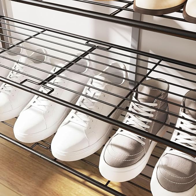 YATINEY 8 Tier Shoe Rack, Shoe Storage Organizer, Large Capacity Shoe Shelf Holds 32 Pairs of Shoes, Sturdy and Stable, for Entryway, Hallway, Closet, Dorm Room, Greige and Black SS08BG