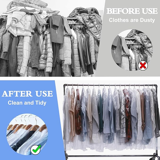 100 Pack Dry Cleaning Bags, 60x120 cm Clear Plastic Garment Bags for Dry Cleaner, Home Storage, Travel, Moving - Dust-proof