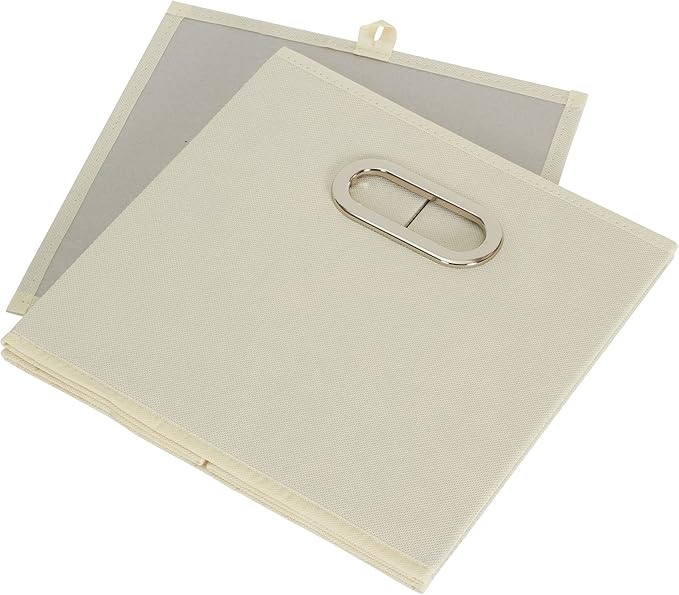 Fabric Storage Bins 6 Piece Set, Strong Poly-Woven Fabric, Sturdy Chipboard Sides, Grommet Front Handle, Stackable and Foldable, Classic Design, Cream