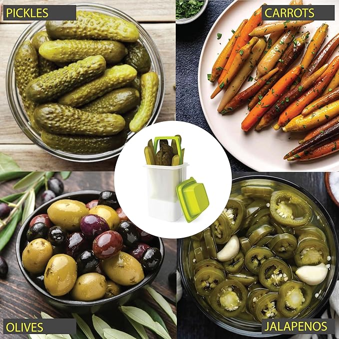Home-X Pickle Container with Strainer - BPA Free Jalapeno Container for Mess-Free Storage of Condiment Food - Pickle Holder with Easy to Open Lid Design (Green)
