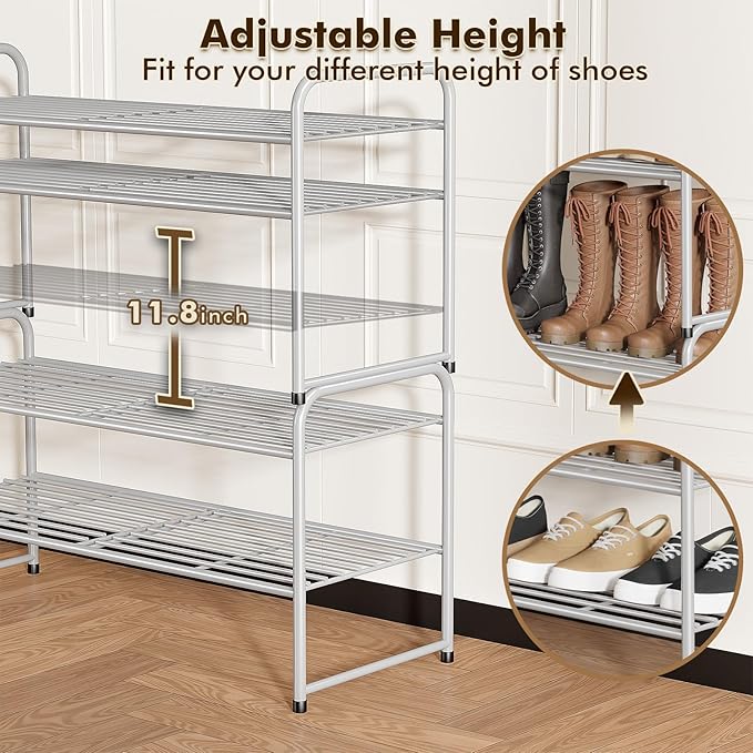 SUFAUY 2-Tier 33" Wide Shoe Rack, Closet Metal Wire, Stackable, Gray
