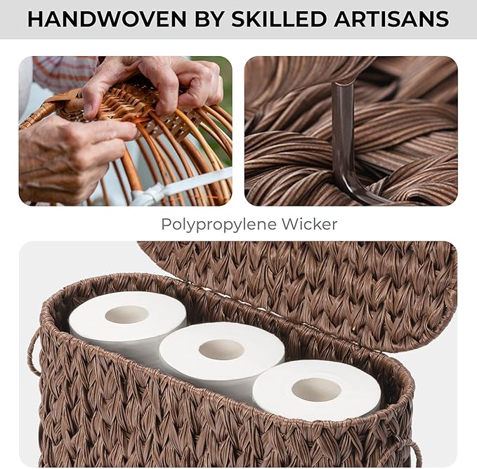 GRANNY SAYS Toilet Paper Storage Basket with Lid, Woven Toilet Paper Holder, Waterproof Bathroom Organizers and Storage, Wicker Basket for Bathroom Storage, Brown