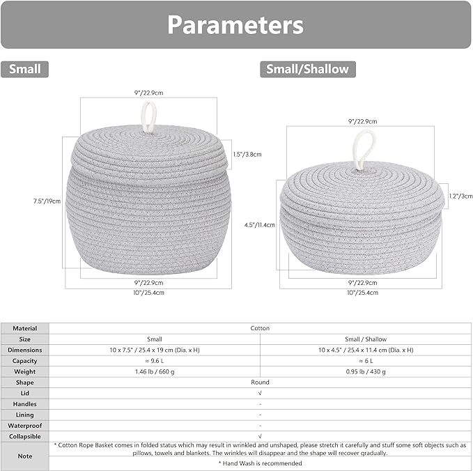 Sea Team Round Cotton Rope Storage Basket with Lid, Decorative Woven Storage Bin, Pot, Caddy, Organizer, Container for Snacks, Towels, Plants, 10 x 4.5 Inches (Small, Shallow, Pink)