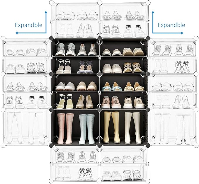 KOUSI Portable Shoe Rack Organizer 72 Pair Tower Shelf Storage Cabinet Stand Expandable for Heels, Boots, Slippers, Transparent Door