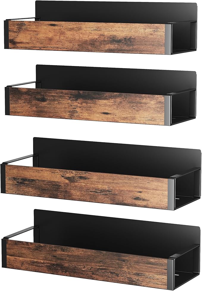 Vetacsion 4 Pack Moveable Fridge Magnetic Spice Racks,Metal(Wood)