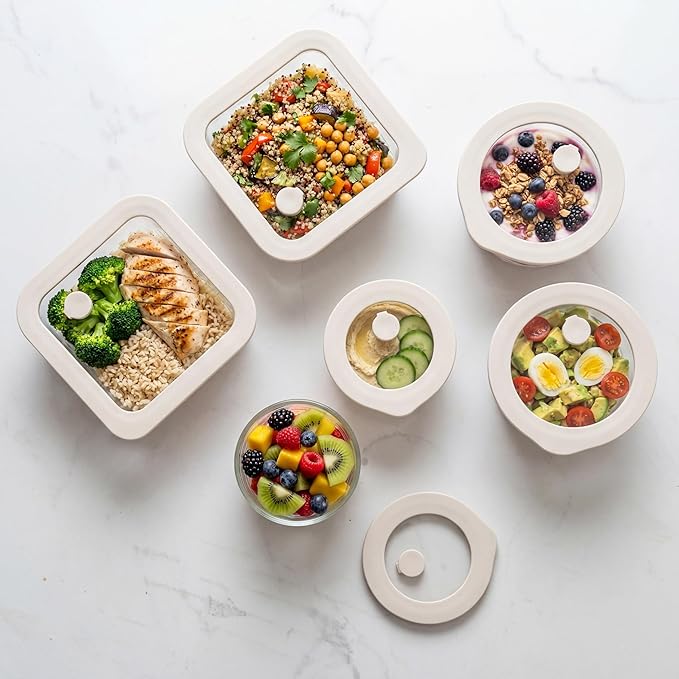 Urban Green Glass Food Container Set with Glass Lid, 6 Pack, Food Storage Containers Set, Airtight, LeakProof, Micowave Safe, 100% Plastic Free, Meal Prep Containers (White Color)