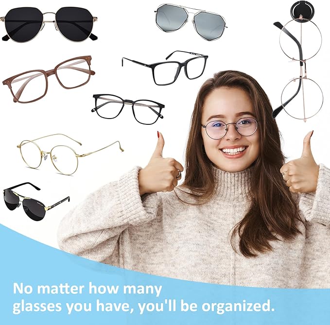 Mabor 6Pcs Sunglass Organizer Wall Hanging Adhesive Sunglass Holder for Wall Black Wall Mounted Eye Glasses Organizer Sunglass Storage Organizer for Eyeglass Display
