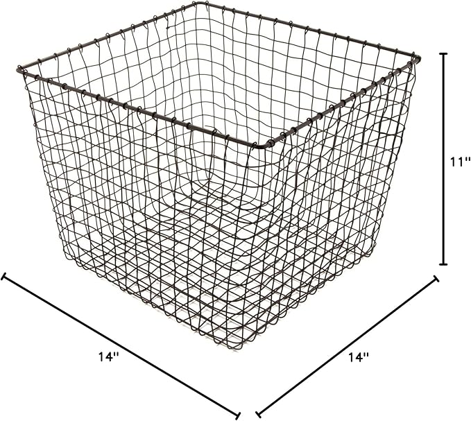G.E.T. WB-304-MG Heavy Duty Iron Wire Utility Storage Bin/Basket, Square, 14" x 14" x 11"