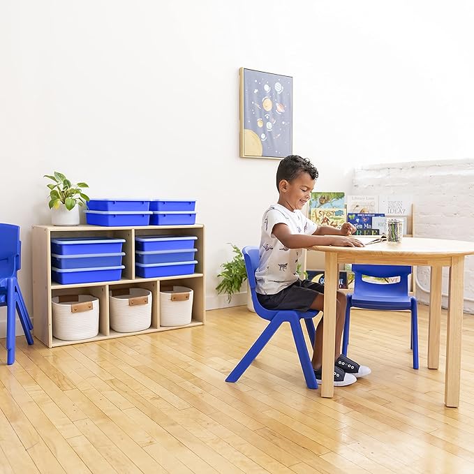 ECR4Kids Letter Size Plastic Tray Organizer with Lids, Small, Storage Bins, Blue, 10-Piece