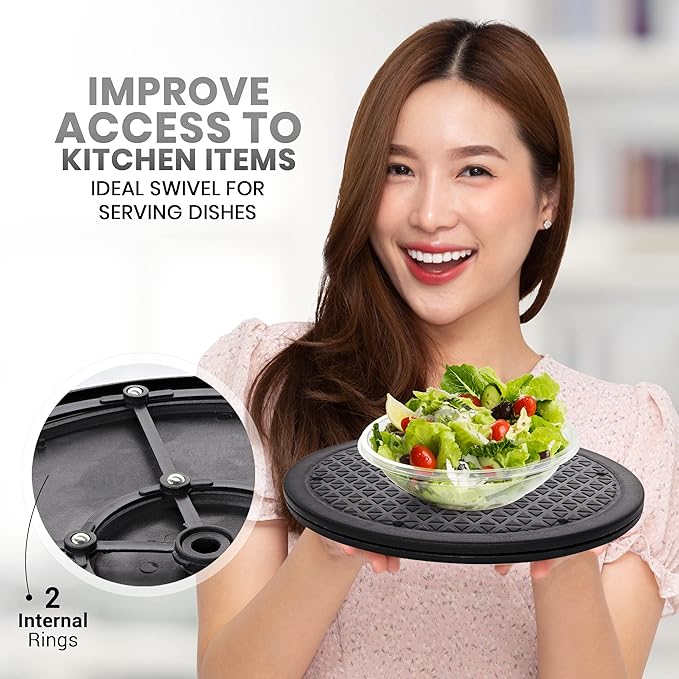 10 Inch Lazy Susan Turntable Organizer, Non Skid Large Lazy Susan Turntable for Cabinet, Computer or Laptop, Plastic Turn Table, Black, 1 PC - by RamPro