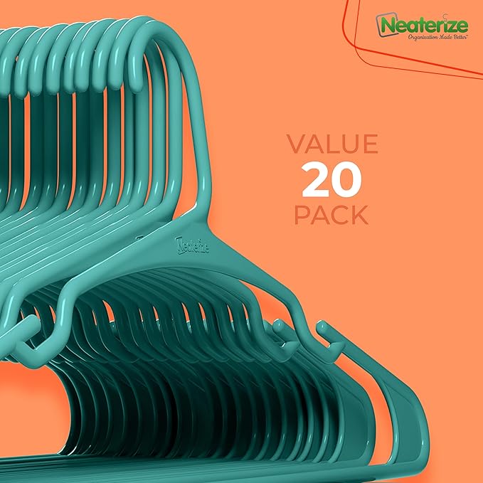 NEATERIZE Clothes Hangers Plastic 20 Pack for Adults - Plastic Hangers, The Perfect Coat Hanger and Space Saving Clothes Hangers for Closet, Percheros Ganchos para Colgar Ropa Hangars - Aqua Hangers