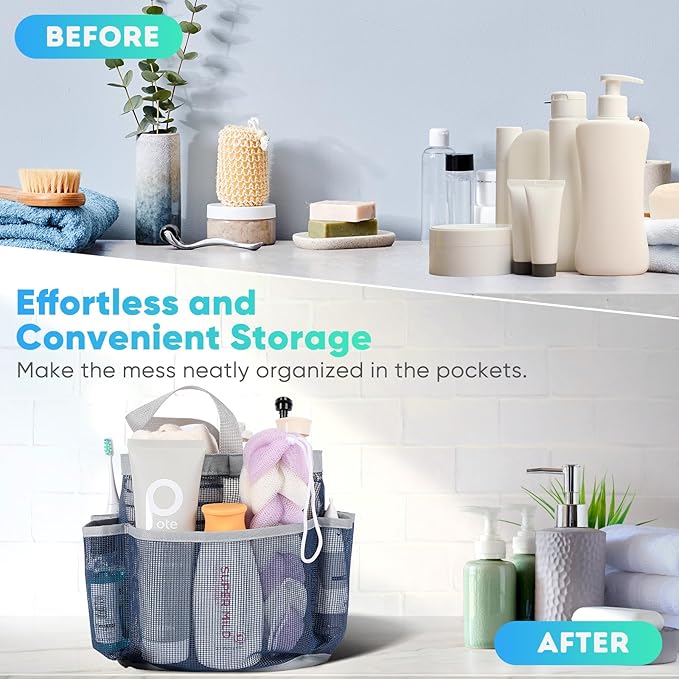 EUDELE Mesh Shower Caddy Portable for College Dorm Room Essentials,Shower Caddy Dorm with 8-Pocket Large Capacity for Beach,Swimming,Gym,Travel essentials